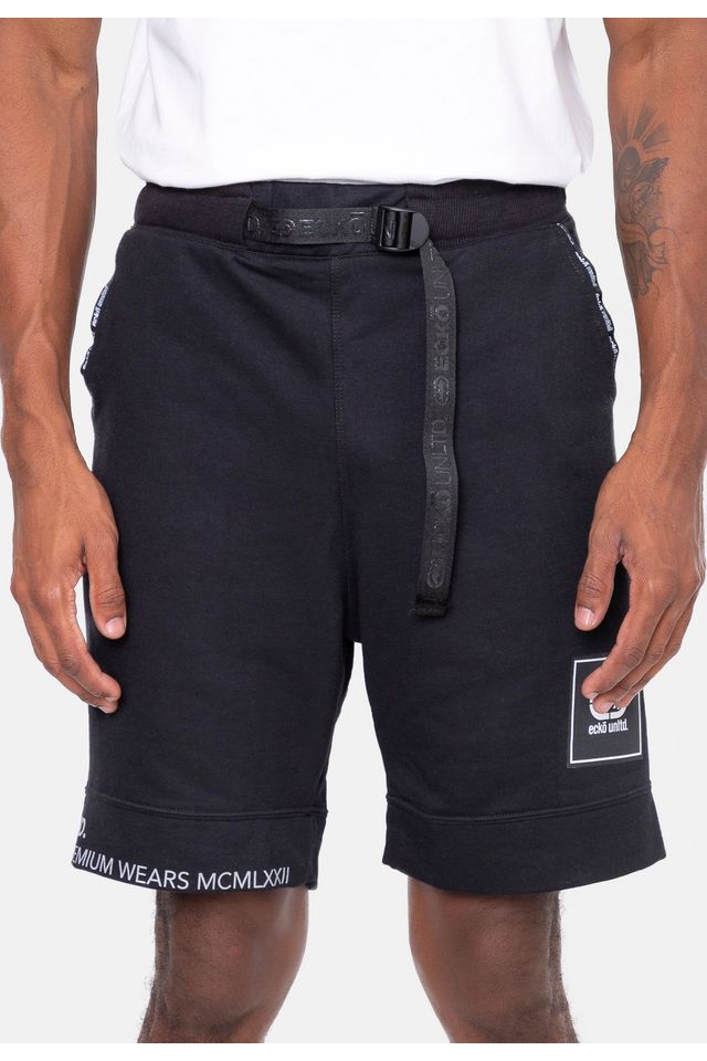 Bermuda Ecko Moletom Piping Preta