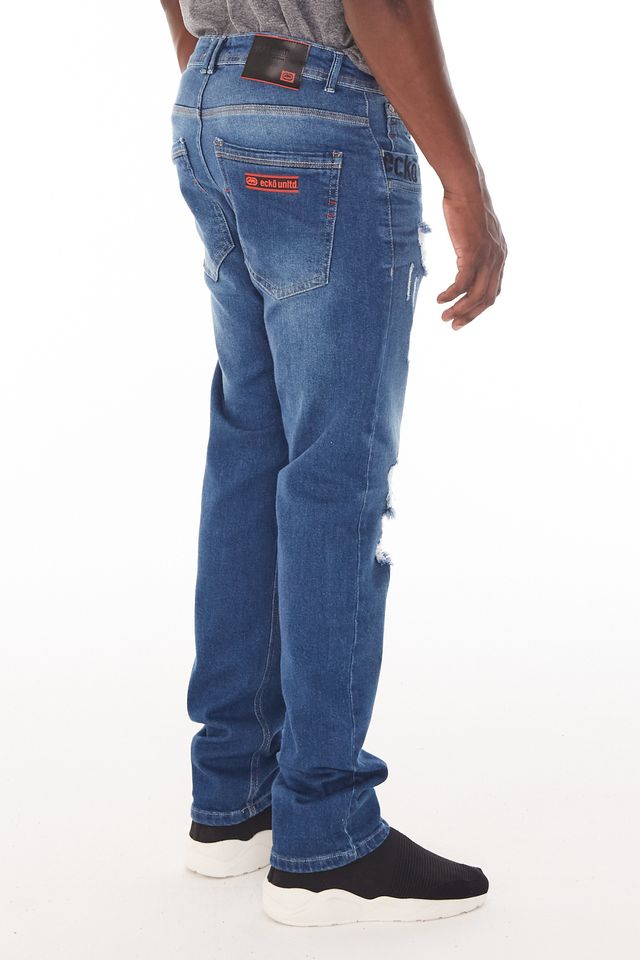 Calça Jeans Ecko Slim Com Puídos Azul