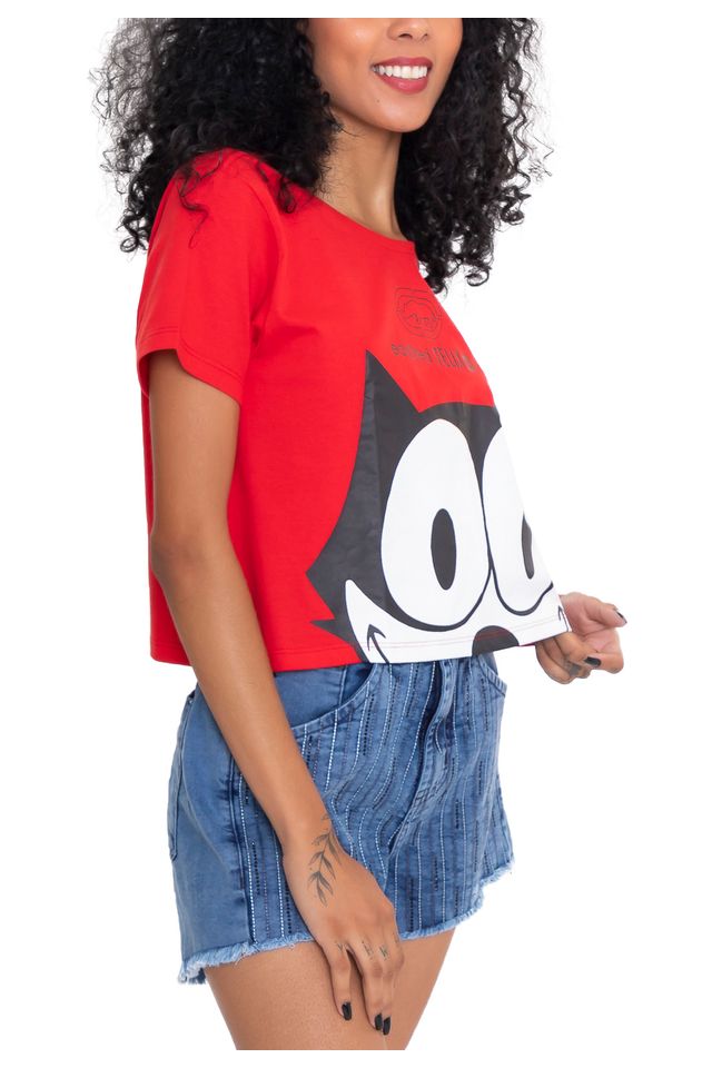 Camiseta Ecko Feminina Collab Gato Félix Smile Vermelha