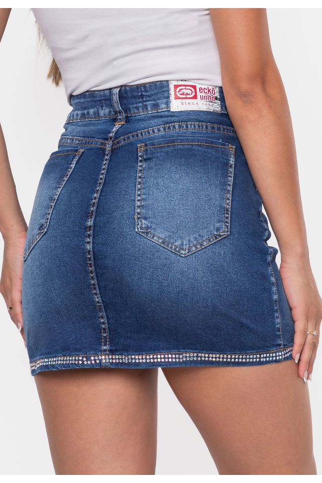 Saia Ecko Mini Feminina Jeans Azul