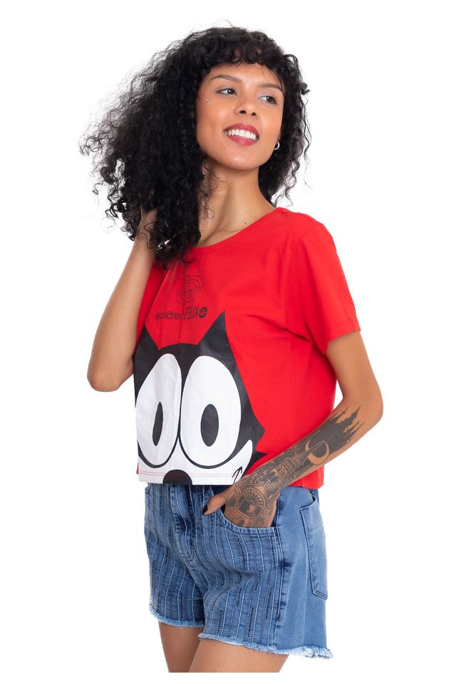 Camiseta Ecko Feminina Collab Gato Félix Smile Vermelha