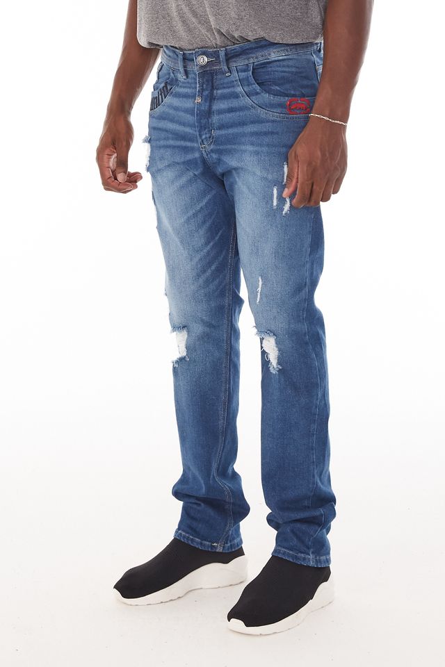 Calça Jeans Ecko Slim Com Puídos Azul