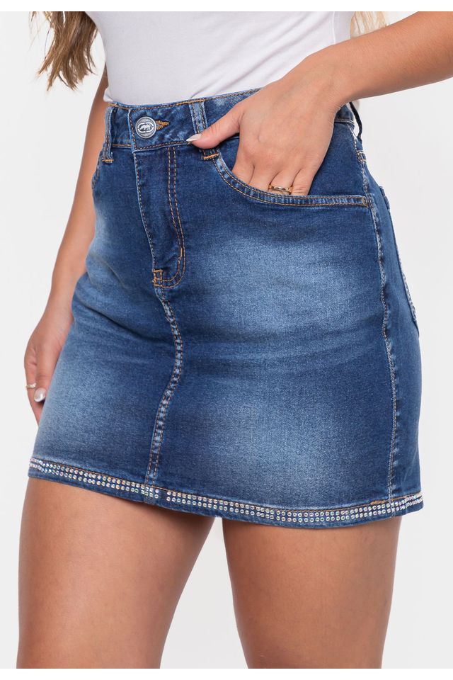 Saia Ecko Mini Feminina Jeans Azul