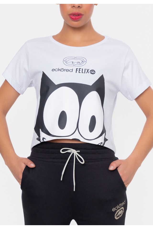 Camiseta Ecko Feminina Collab Gato Félix Smile Branca